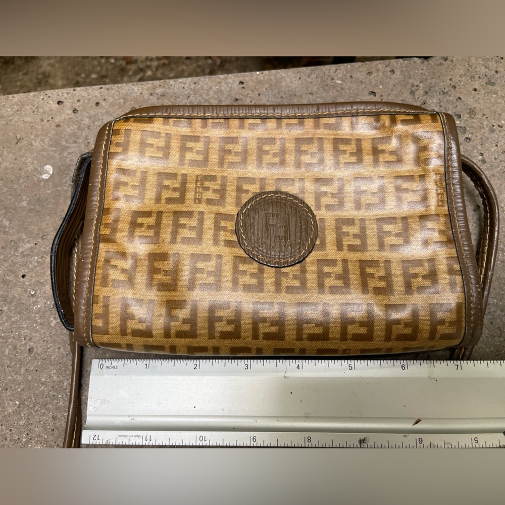 FENDI Vintage FF Zucca Small Monogram Coated Leather Crossbody Bag with COA - Picture 5 of 16